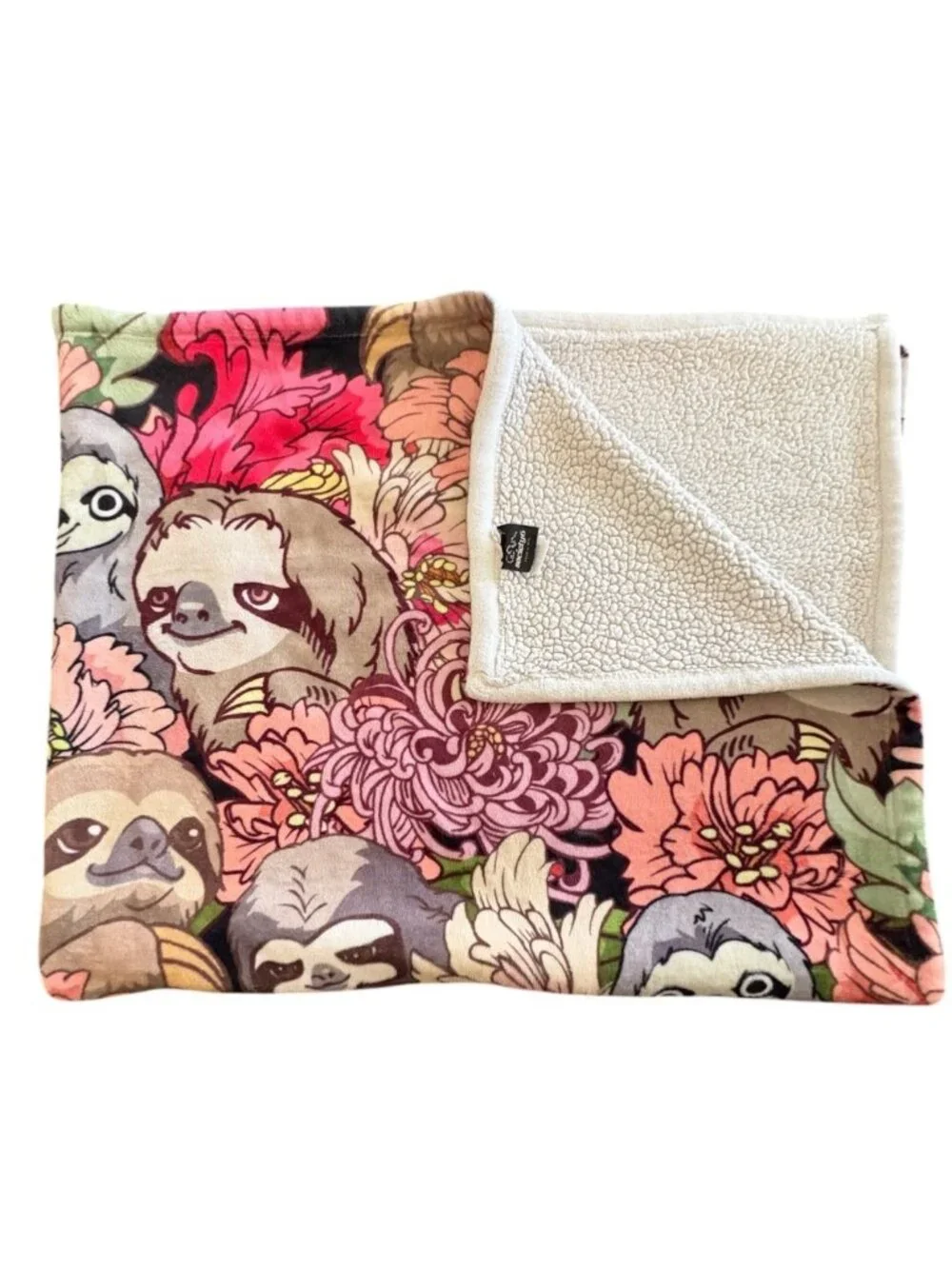 Plush Whimsical Sloth Throw With Sherpa Novelty Cute Kawaii Measures 50 x 60